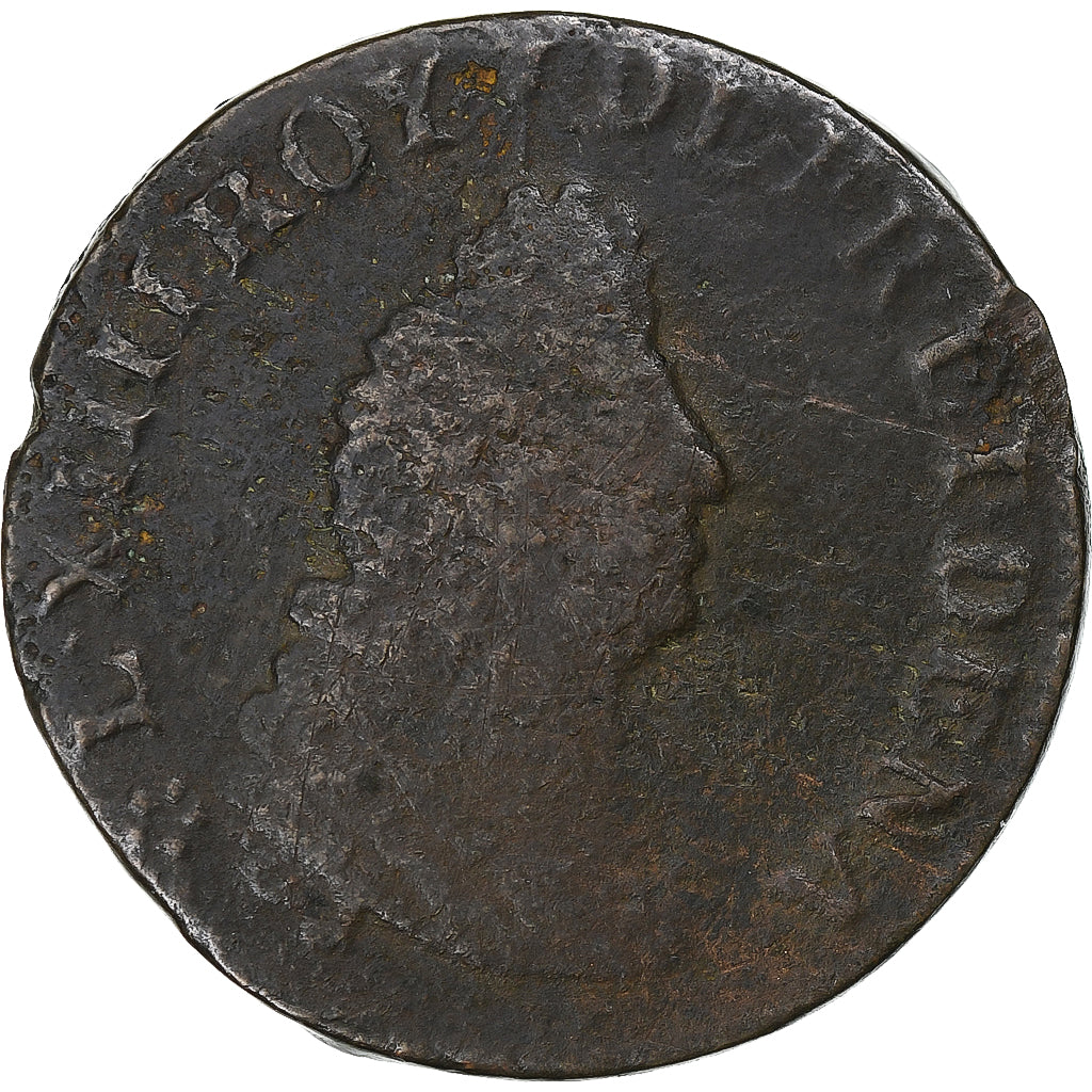Frankreich, Louis XIV, 4 Deniers, 1696, Strasbourg, Kupfer, S, Gadoury:83