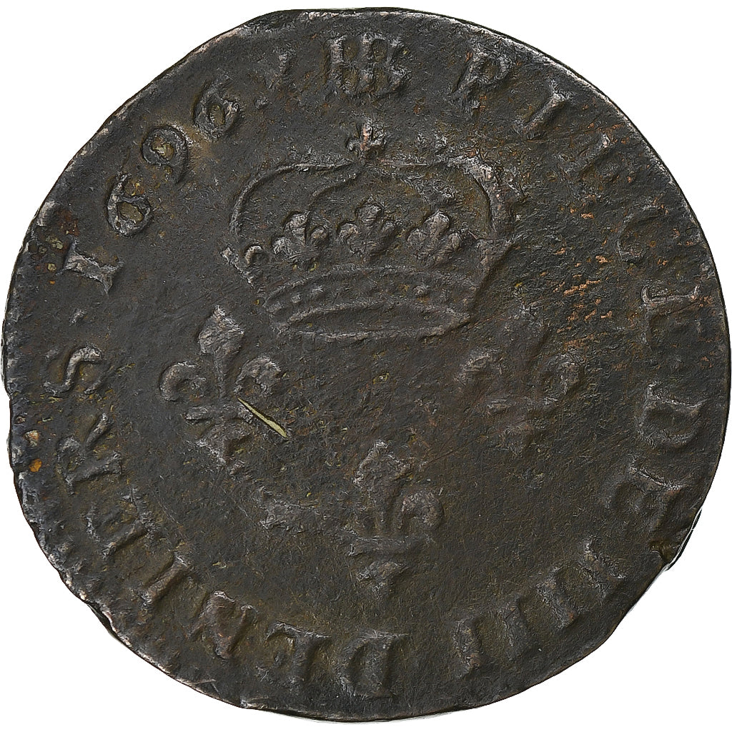 Frankreich, Louis XIV, 4 Deniers, 1696, Strasbourg, Kupfer, S, Gadoury:83