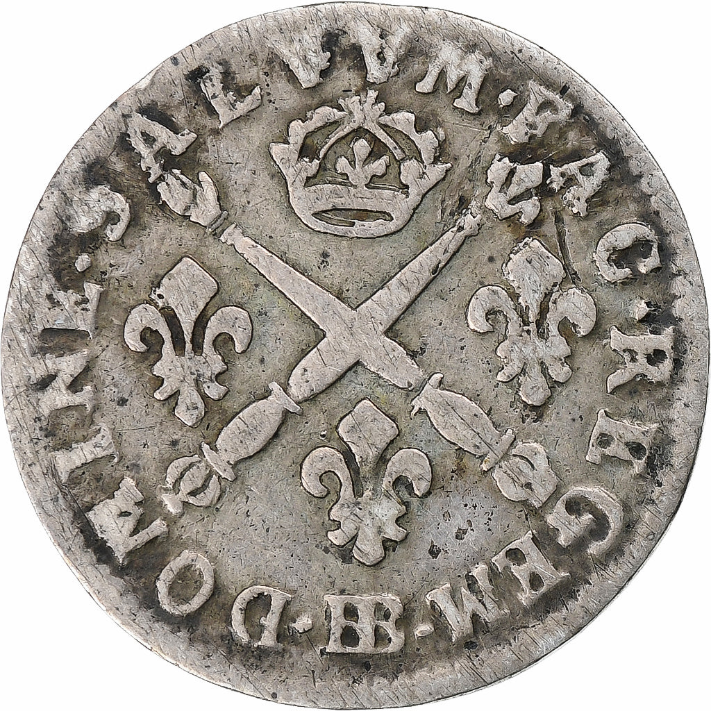 Frankrijk, Louis XIV, 5 Sols aux insignes, 1704, Strasbourg, Zilver, FR+
