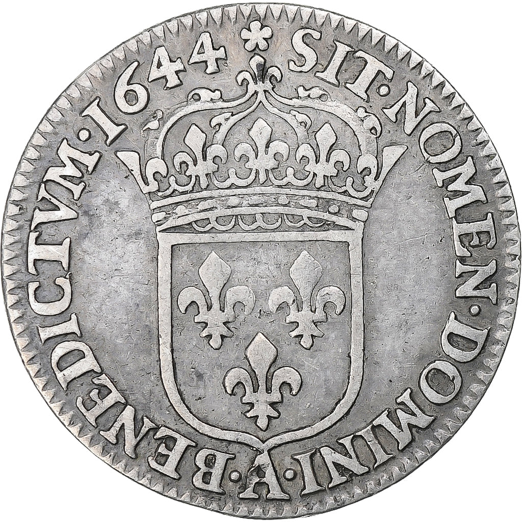 Frankrijk, Louis XIV, 1/12 Ecu à la mèche courte, 1644, Paris, Zilver, FR+