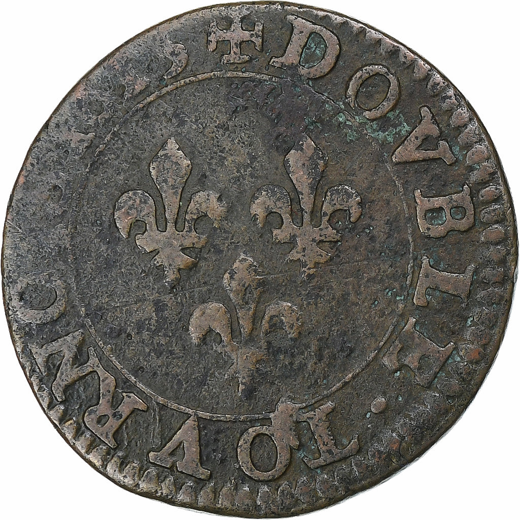 France, Louis XIII, Double Tournois, 1615, Paris, Copper, VF(20-25), Gadoury:5