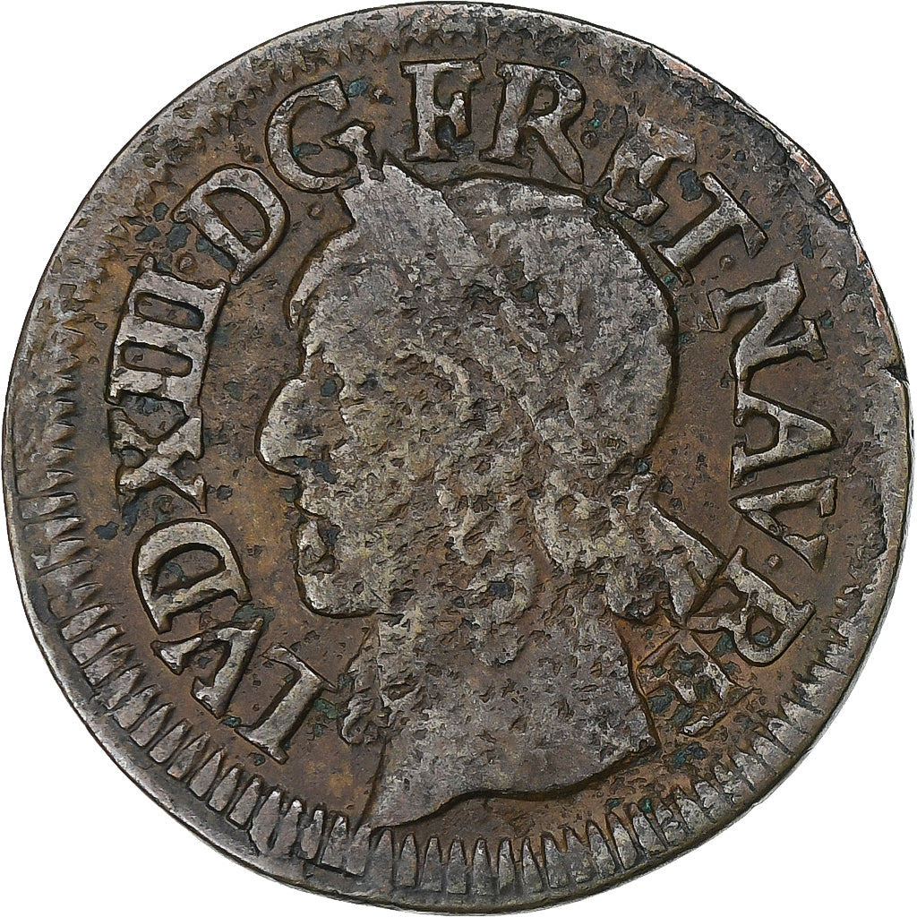 França, Louis XIII, Double Tournois, 1642, La Rochelle, Cobre, VF(30-35)