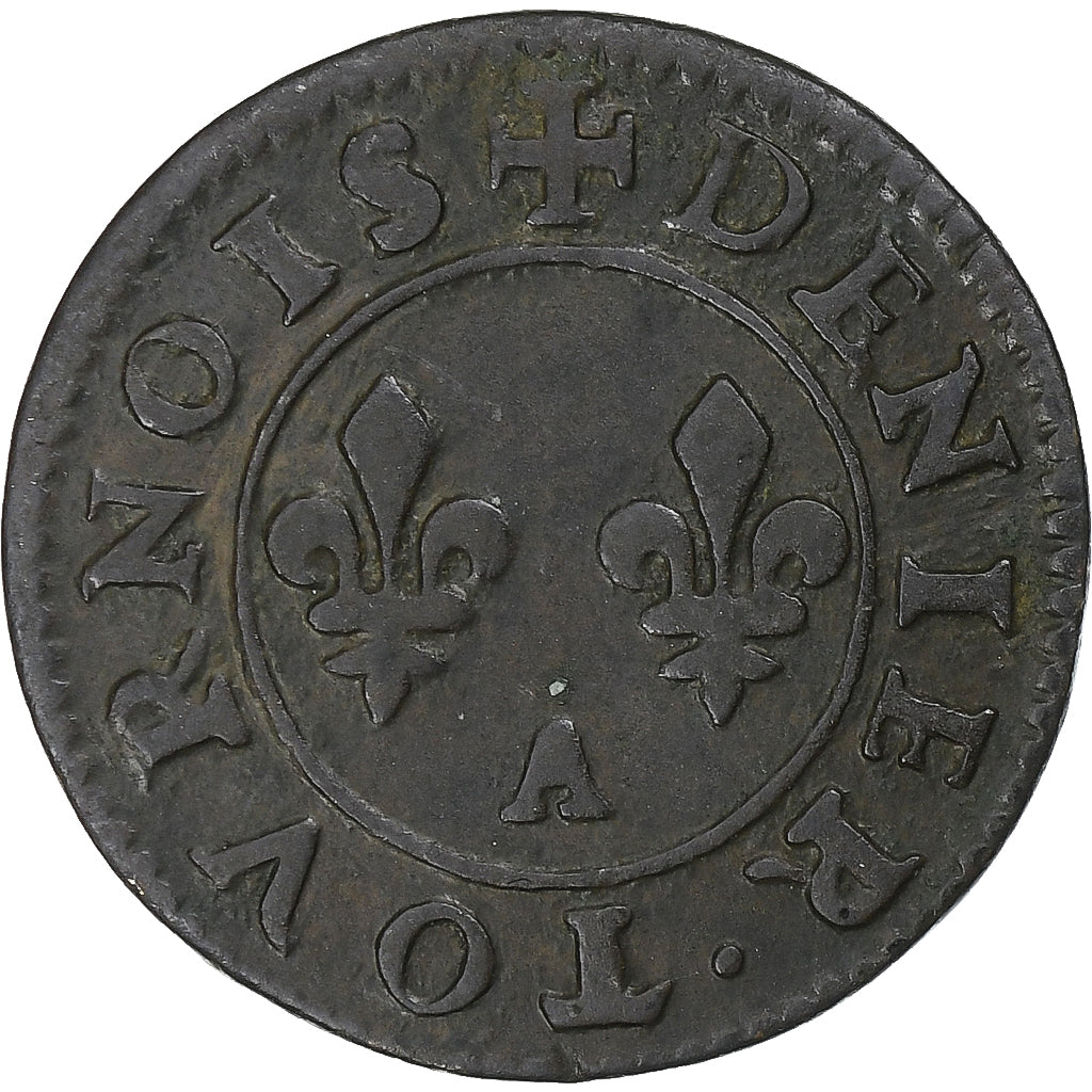 France, Henri III, Denier Tournois, Paris, Cuivre, TB, Gadoury:450