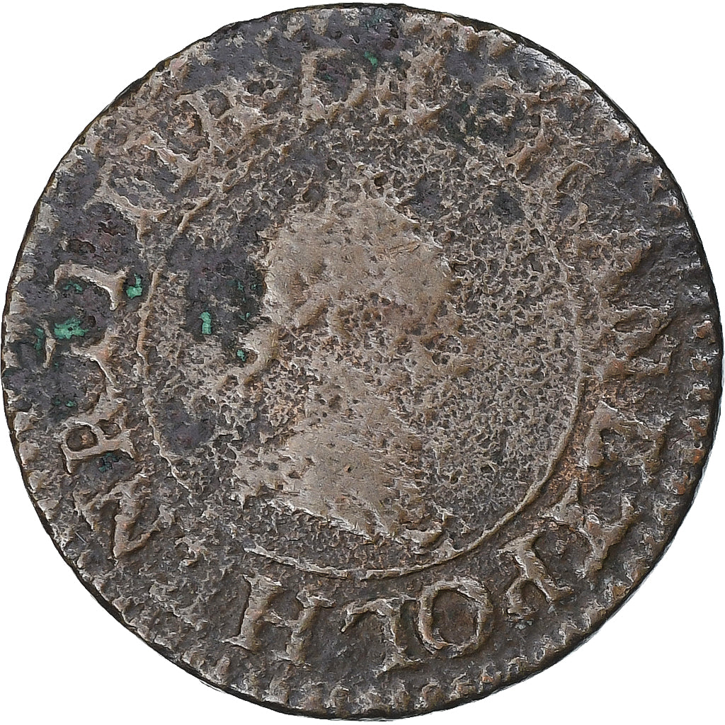 França, Henri III, Denier Tournois, Paris, Couronne, Cobre, VF(20-25)