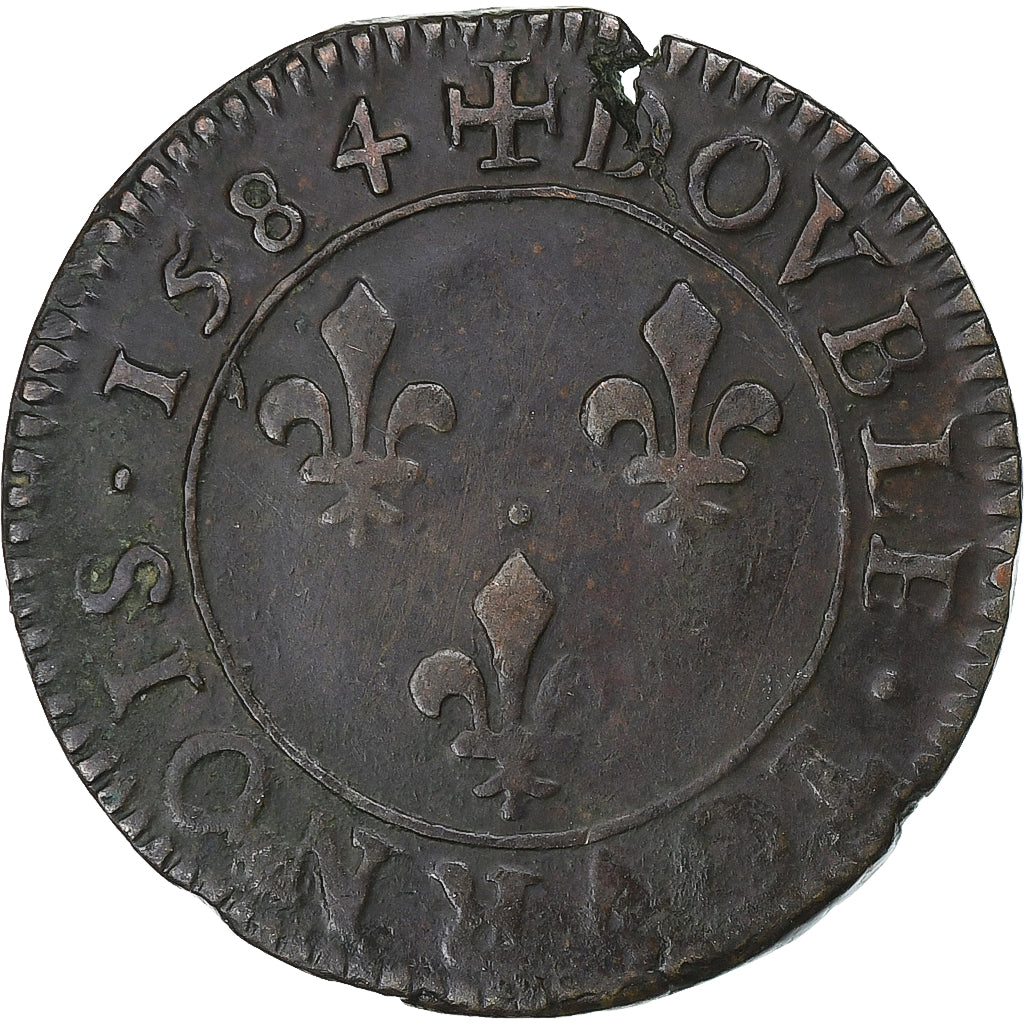 France, Henri III, Double Tournois, 1584, Paris, Copper, EF(40-45), Gadoury:455
