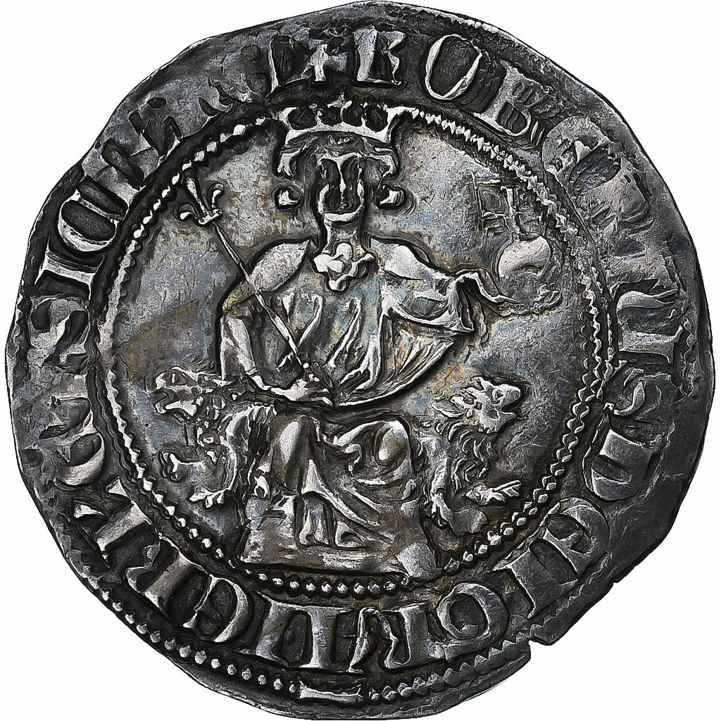 County of Provence, Robert d'Anjou, Carlin, 1309-1343, Silver, AU (55-58)