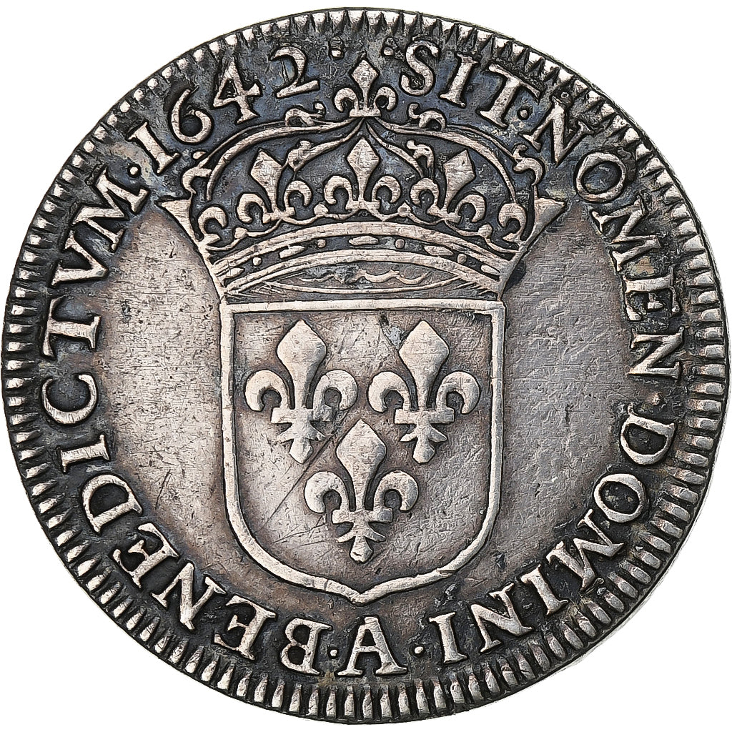 France, Louis XIII, 1/4 Ecu, 1642, Paris, Argent, TTB, Gadoury:47