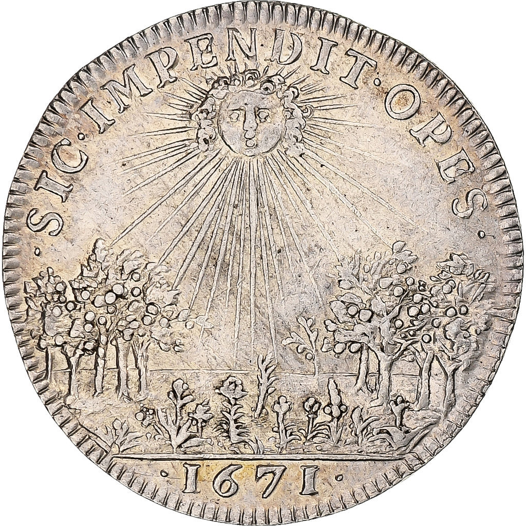 Francia, ficha, Louis XIV, Sic Impendit Opes, 1671, Argento, BB+