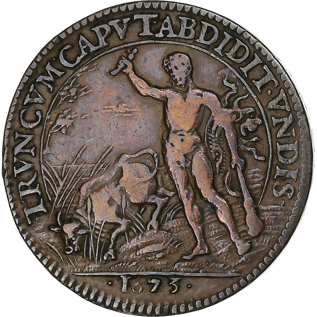 France, Token, Louis XIV, Hercule et Achelous, 1673, Copper, EF(40-45)