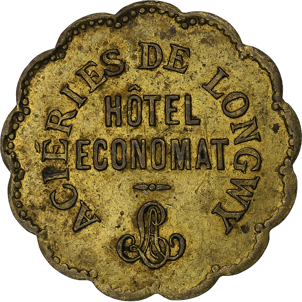 Francia, Aciéries de Longwy, Hôtel Economat, 20 Centimes, 1883, MBC, Latón