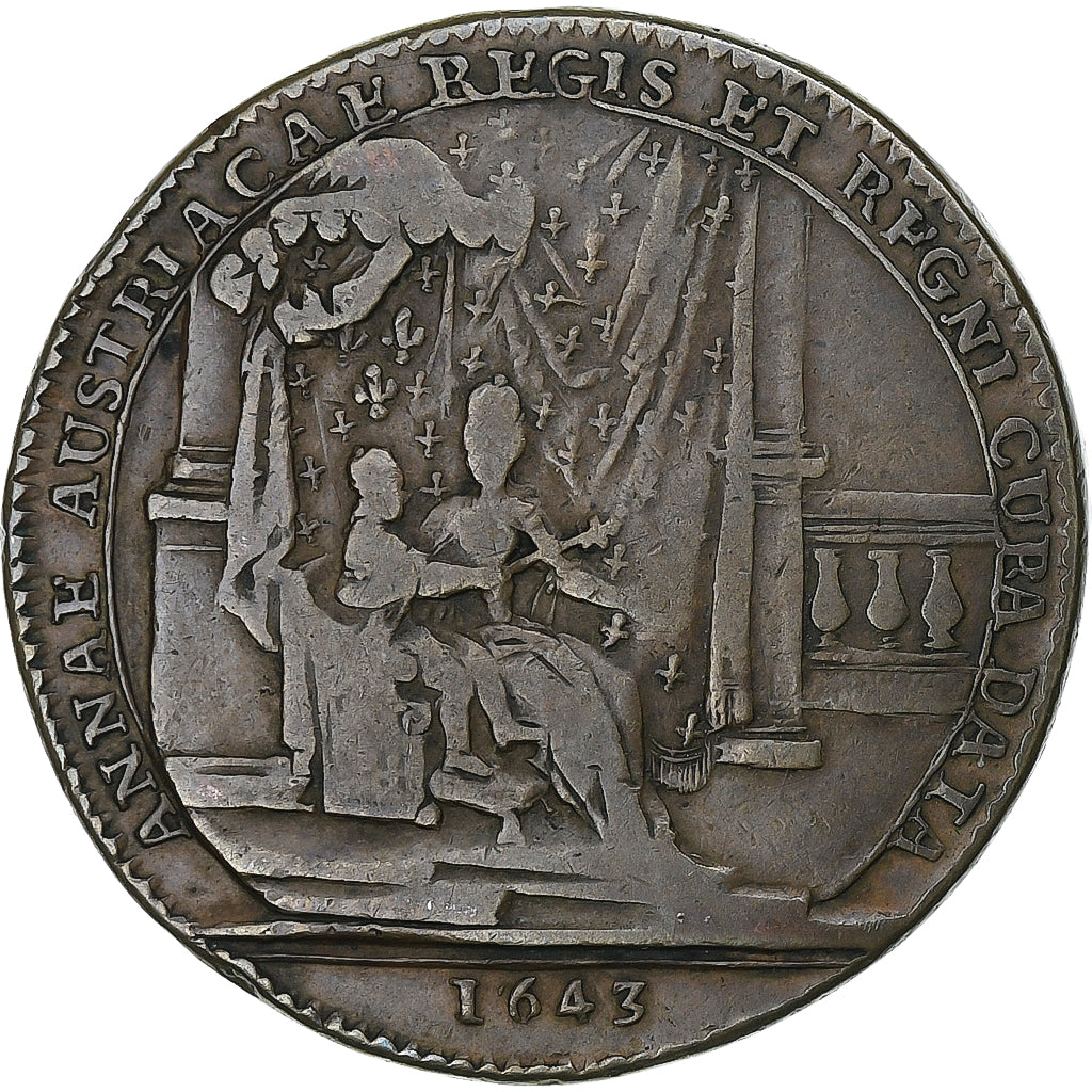 France, Jeton, Louis XIV, Régence d’Anne d’Autriche, 1643, Cuivre, TB+