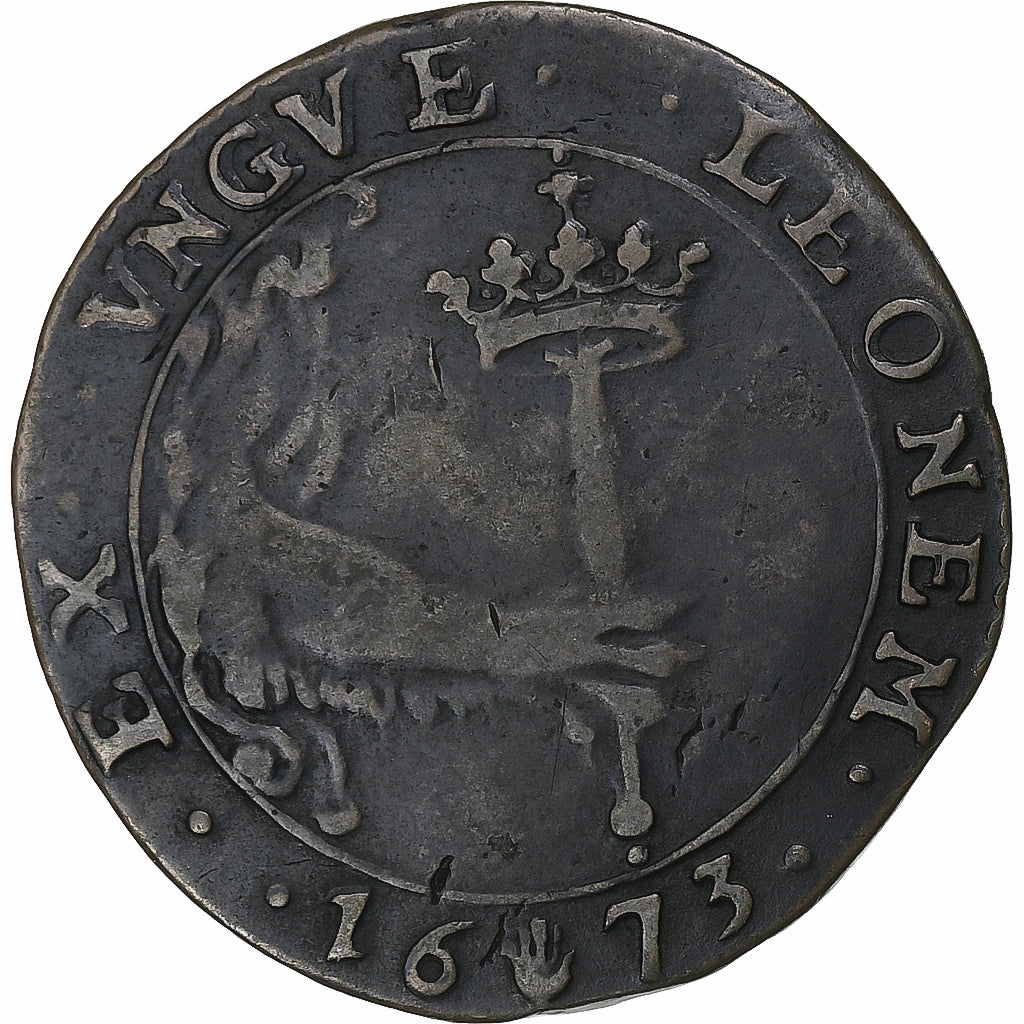 Países Baixos Espanhóis, Token, Carlos II, 1673, Anvers, Cobre, VF(30-35)