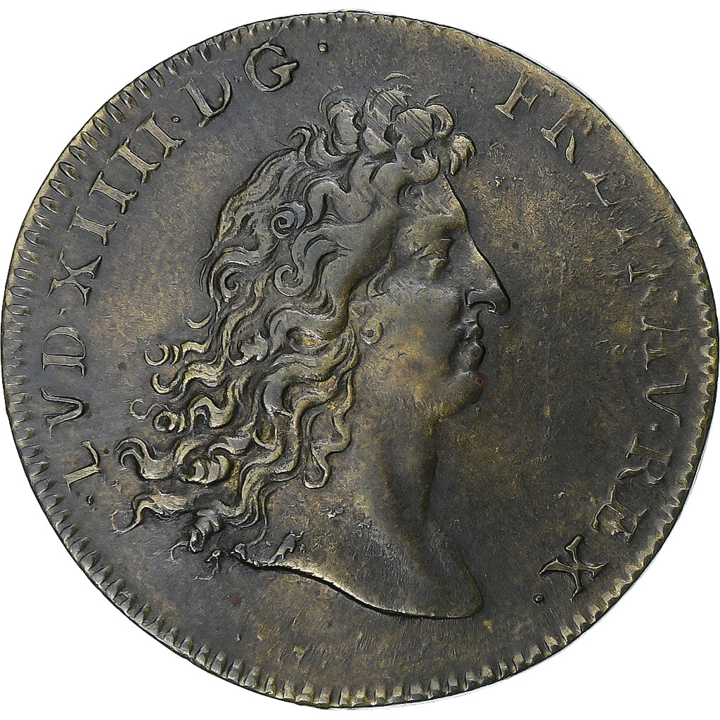 France, Token, Louis XIV, La Flandre Subjuguée, 1677, Copper, EF(40-45)
