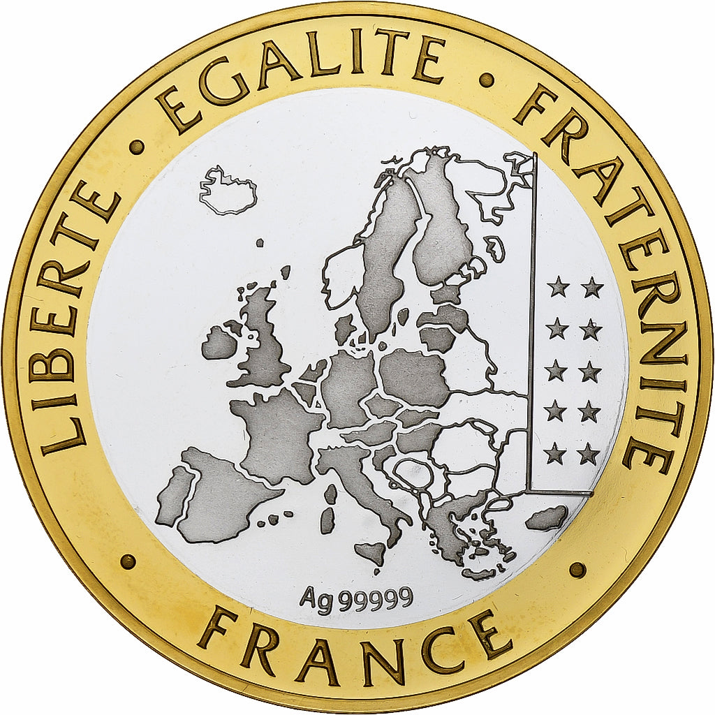 France, Medal, 15 ans de l'euro, 2014, Silver, proof, colourized, MS(65-70)