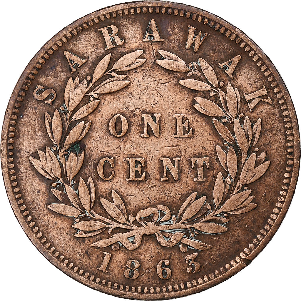 Sarawak, James Brooke, Cent, 1863, Heaton, Copper, EF(40-45), KM:3