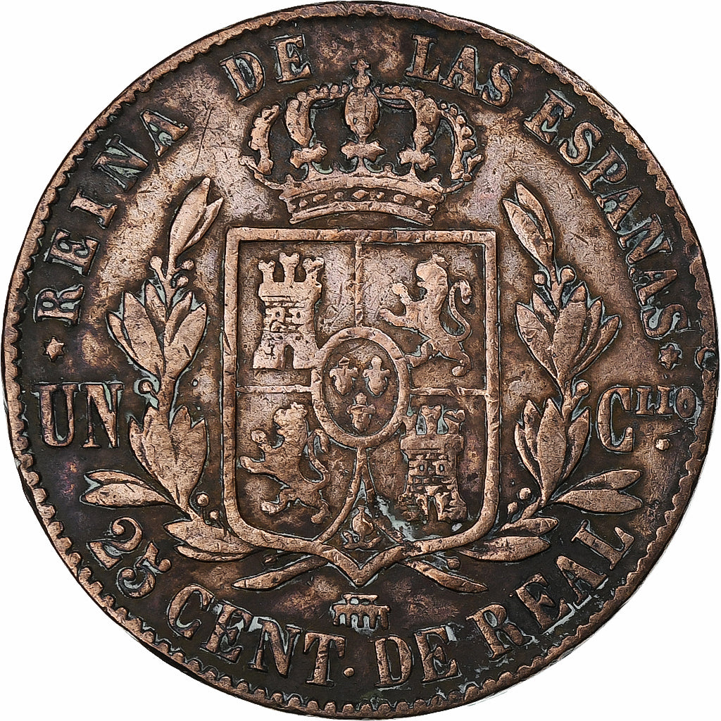 Spain, Isabel II, 25 Centimos, 1861, Segovia, Copper, VF(30-35), KM:615.2