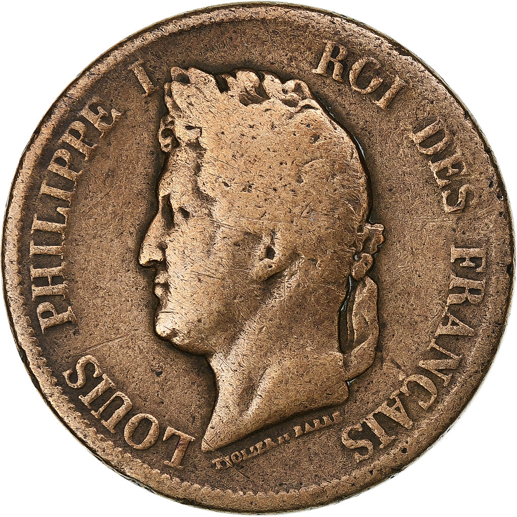 French colonies, Louis-Philippe, 10 Centimes, 1844, Paris, Bronze, VF(20-25)