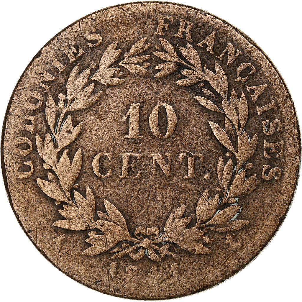 French colonies, Louis-Philippe, 10 Centimes, 1844, Paris, Bronze, VF(20-25)