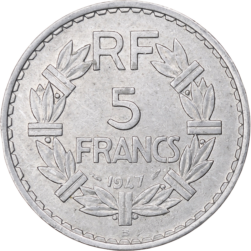 Francia, 5 Francs, Lavrillier, 1947, Beaumont-Le-Roger, Aluminio, MBC+