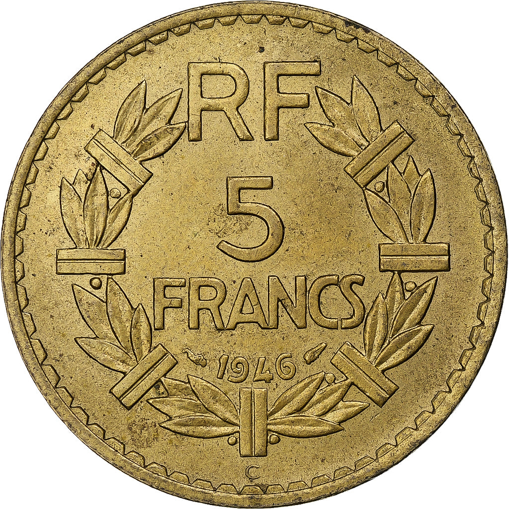 France, 5 Francs, Lavrillier, 1946, Castelsarrasin, Aluminum-Bronze, AU(55-58)