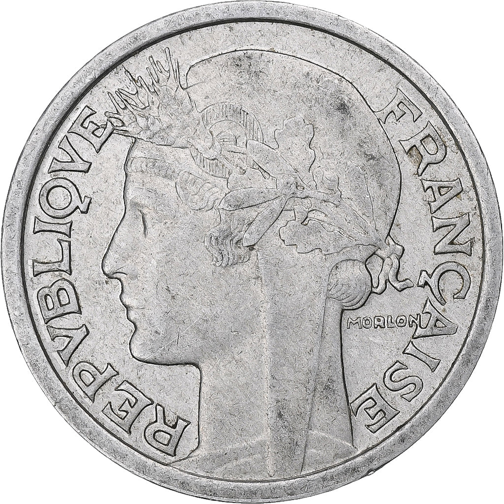 France, 2 Francs, Morlon, 1945, Paris, Aluminum, AU(50-53), Gadoury:538a
