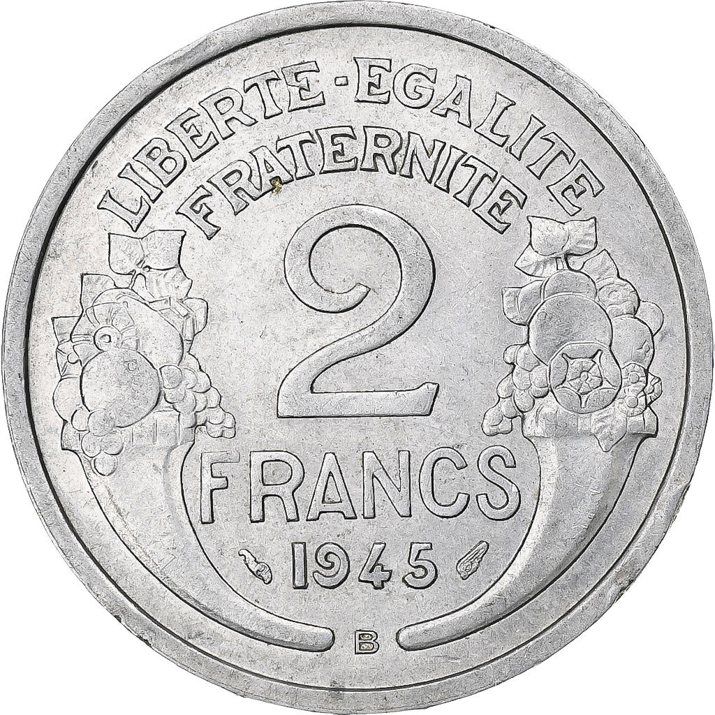 Frankrijk, 2 Francs, Morlon, 1945, Beaumont-Le-Roger, Aluminium, PR