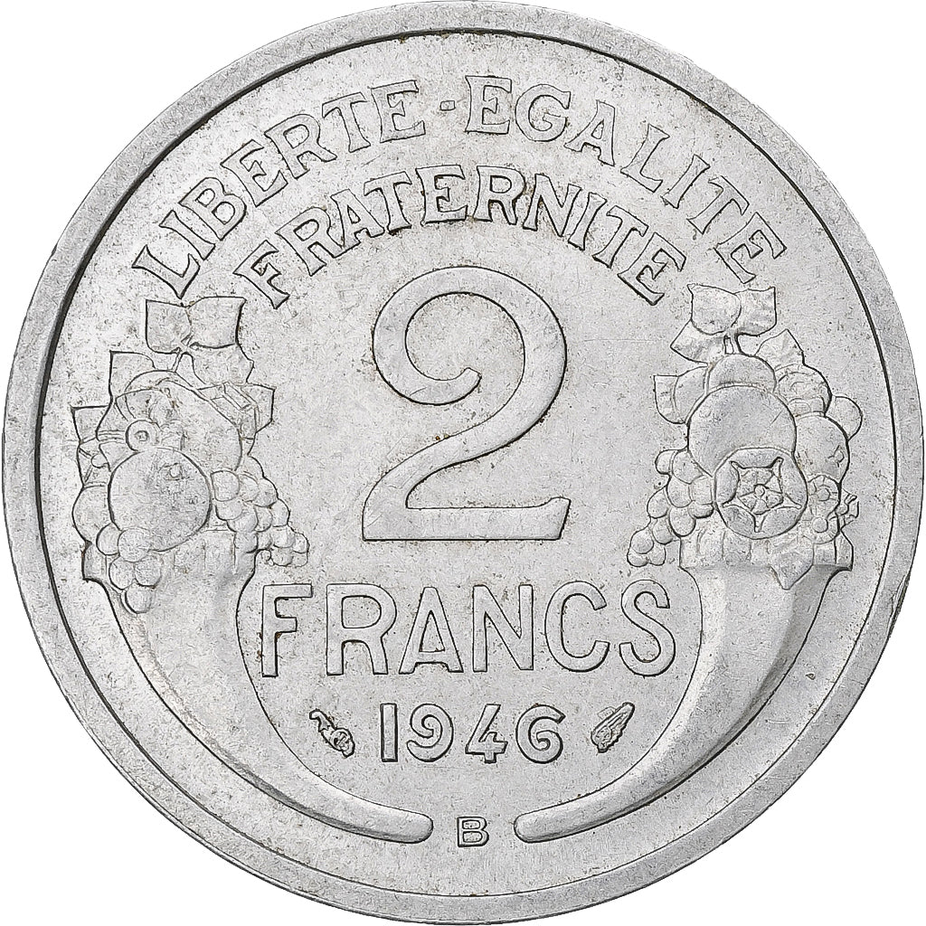 Francja, 2 Francs, Morlon, 1946, Beaumont-Le-Roger, Aluminium, AU(50-53)