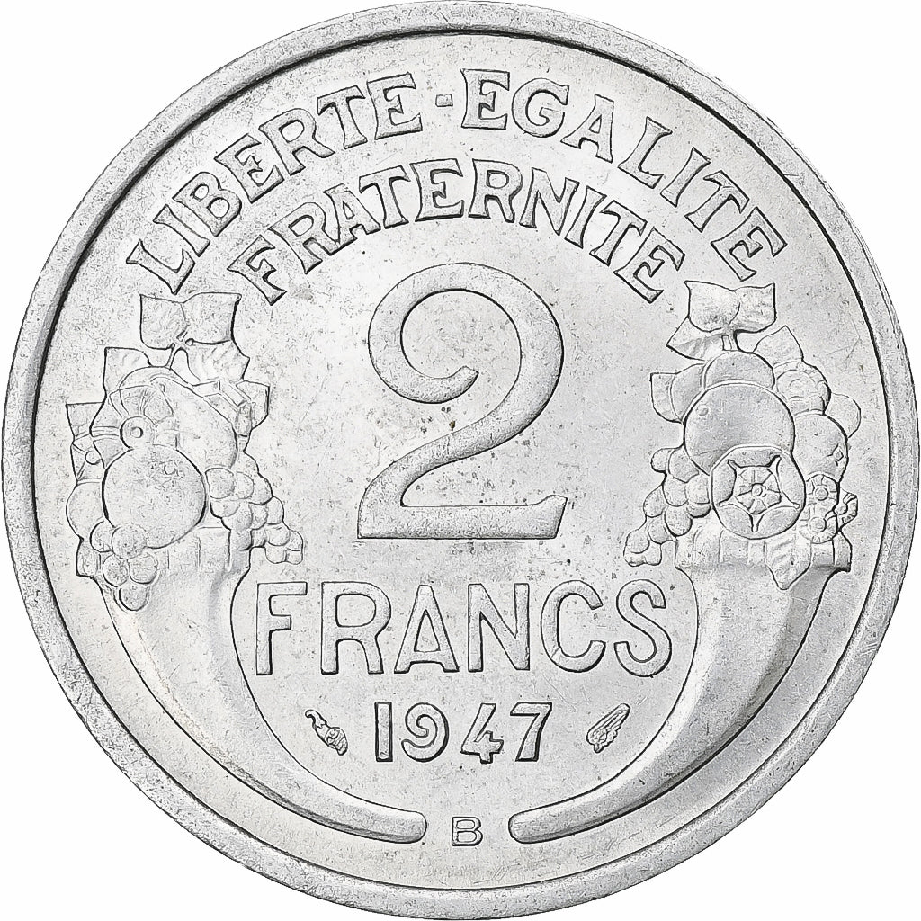 Frankrijk, 2 Francs, Morlon, 1947, Beaumont-Le-Roger, Aluminium, PR