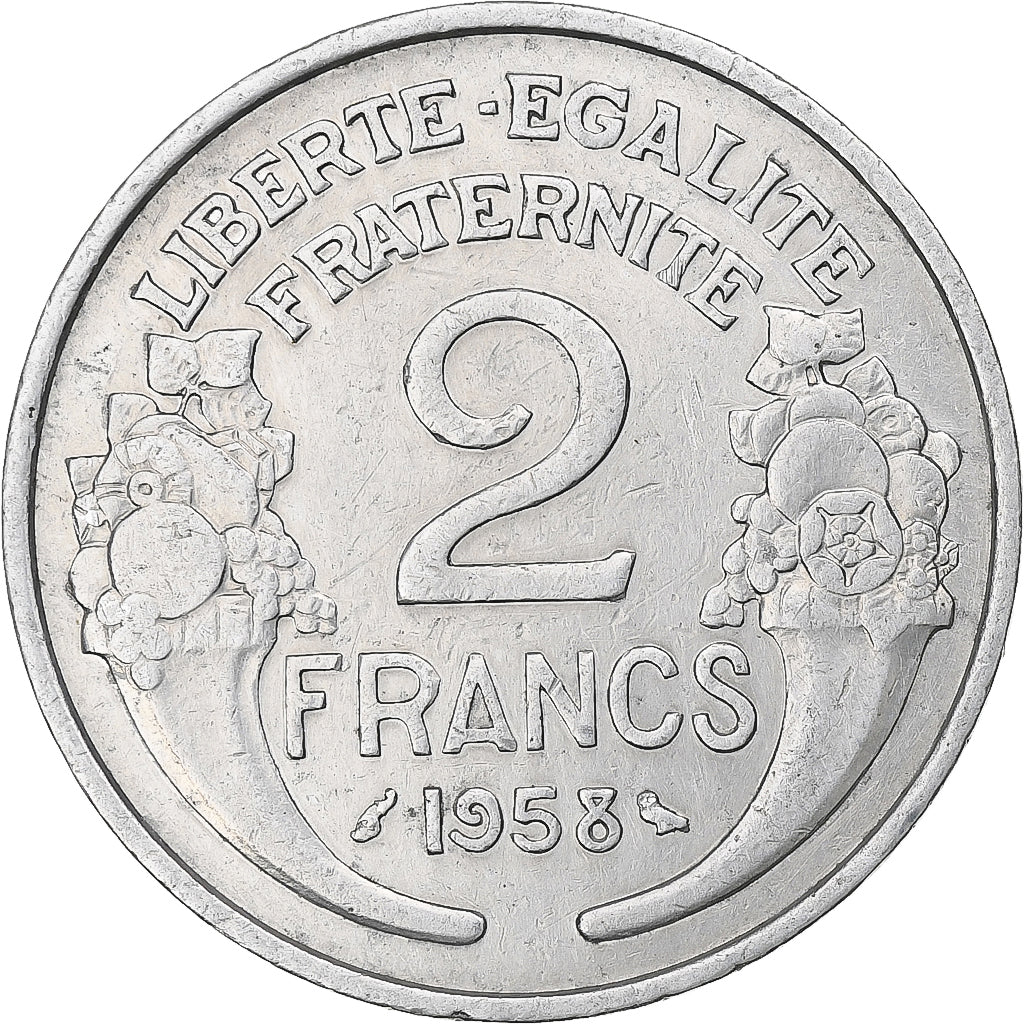 Frankrijk, 2 Francs, Morlon, 1958, Paris, Aluminium, ZF, Gadoury:538a, KM:886a.1