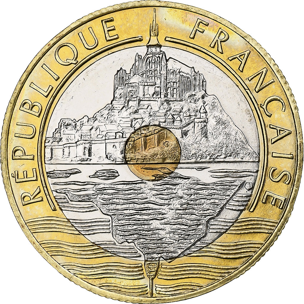 France, 20 Francs, Mont Saint Michel, 1994, Pessac, Tri-Metallic, MS(63)