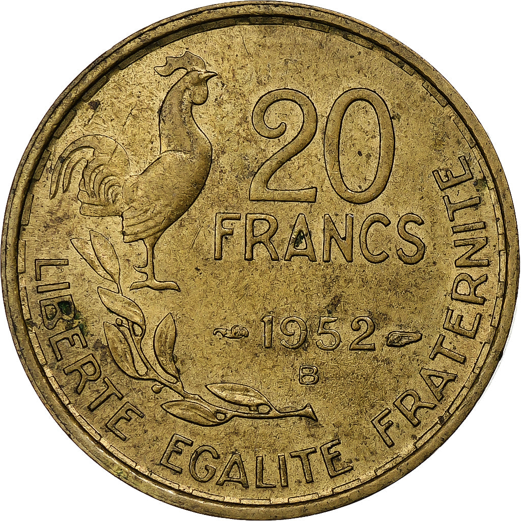 Frankrijk, 20 Francs, Guiraud, 1952, Beaumont-Le-Roger, Cupro-Aluminium, ZF+