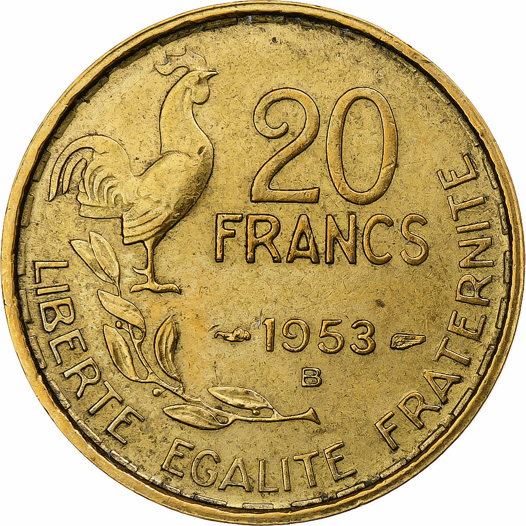 Frankrijk, 20 Francs, Guiraud, 1953, Beaumont-Le-Roger, Cupro-Aluminium, ZF+