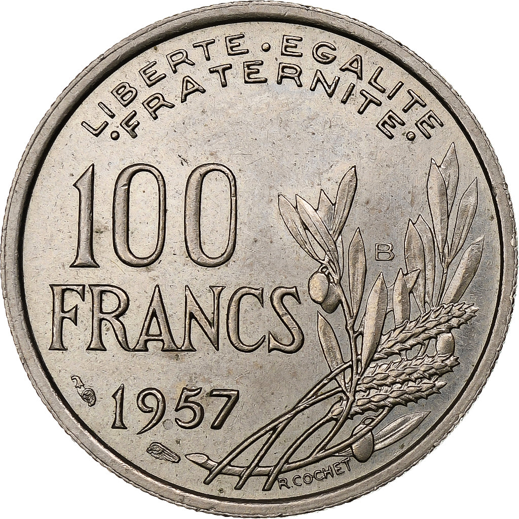 Frankreich, 100 Francs, Cochet, 1957, Beaumont-Le-Roger, Kupfer-Nickel, SS+