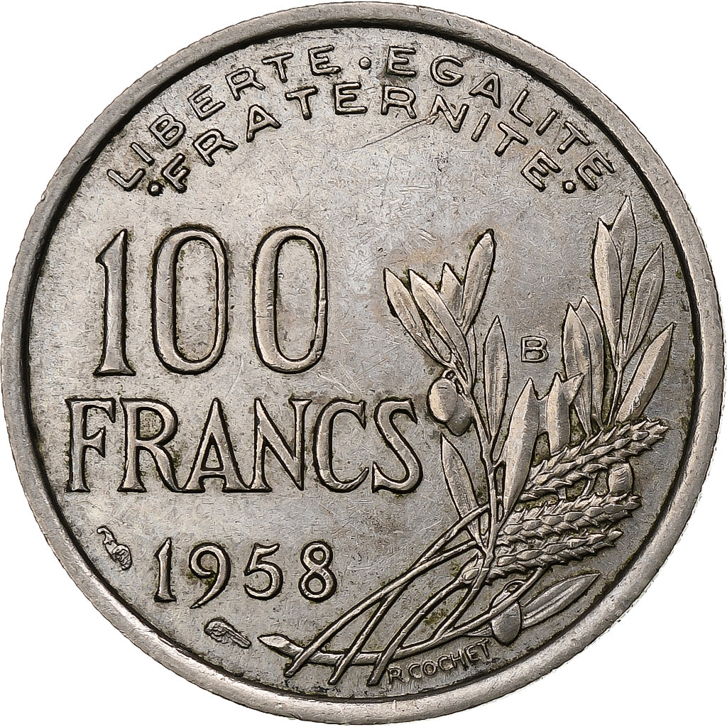 Francia, 100 Francs, Cochet, 1958, Beaumont-Le-Roger, Cobre - níquel, MBC