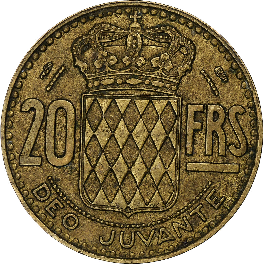 Monaco, Rainier III, 20 Francs, 1950, Paris, Brązal, EF(40-45), Gadoury:MC140
