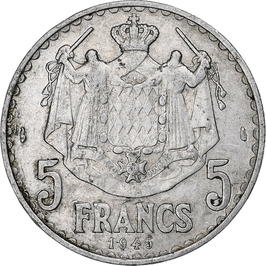 Monaco, Louis II, 5 Francs, 1945, Paris, Aluminium, SS, Gadoury:MC135, KM:122