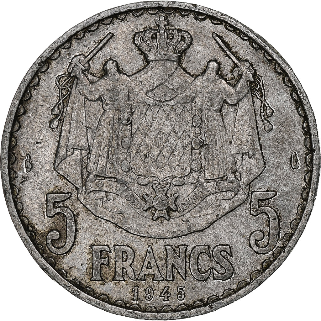Monaco, Louis II, 5 Francs, 1945, Paris, Aluminium, S+, Gadoury:MC135, KM:122
