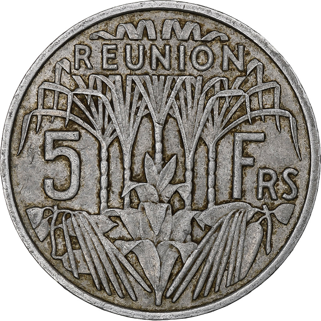 Réunion, 5 Francs, Bazor, 1955, Paris, Aluminum, VF(30-35), KM:9