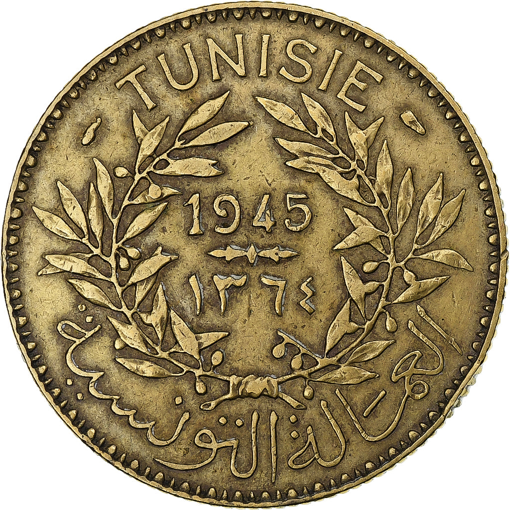 France, Tunisie, Muhammad VIII, 2 Francs, 1945, Paris, Bronze-Aluminium, TTB