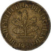 Alemania, 5 Pfennig, 1950, Stuttgart, Latón recubierto de acero, BC+, KM:107