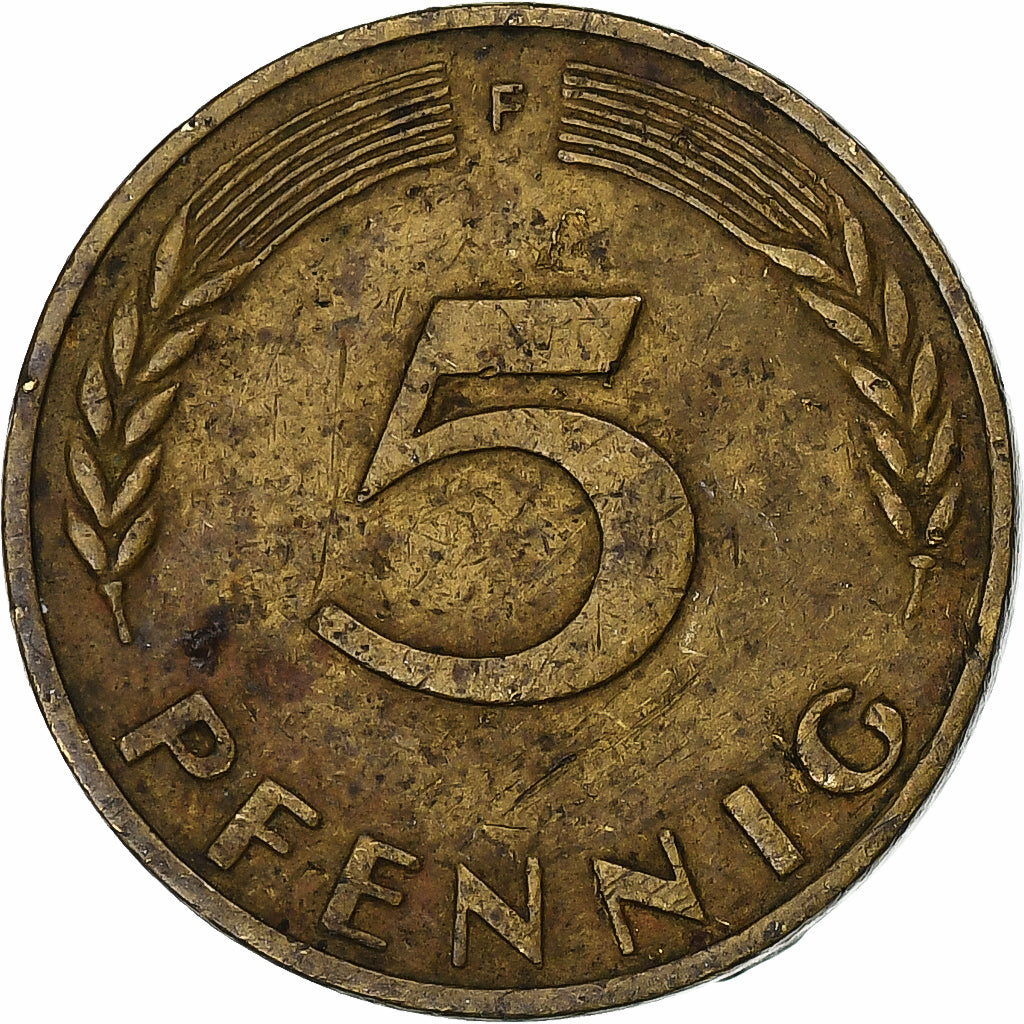 Niemcy, 5 Pfennig, 1950, Stuttgart, Mosiądz powlekany stalą, VF(30-35), KM:107
