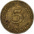 Germania, 5 Pfennig, 1950, Stuttgart, Acciaio ricoperto in ottone, MB+, KM:107