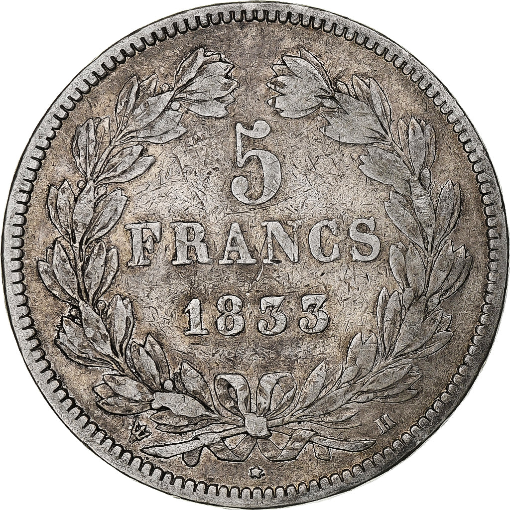 Francia, Louis-Philippe, 5 Francs, 1833, La Rochelle, Argento, MB+, Gadoury:678