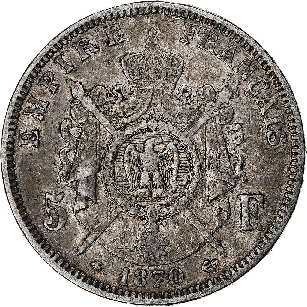 Frankrijk, Napoleon III, 5 Francs, 1870, Paris, Zilver, FR+, Gadoury:739