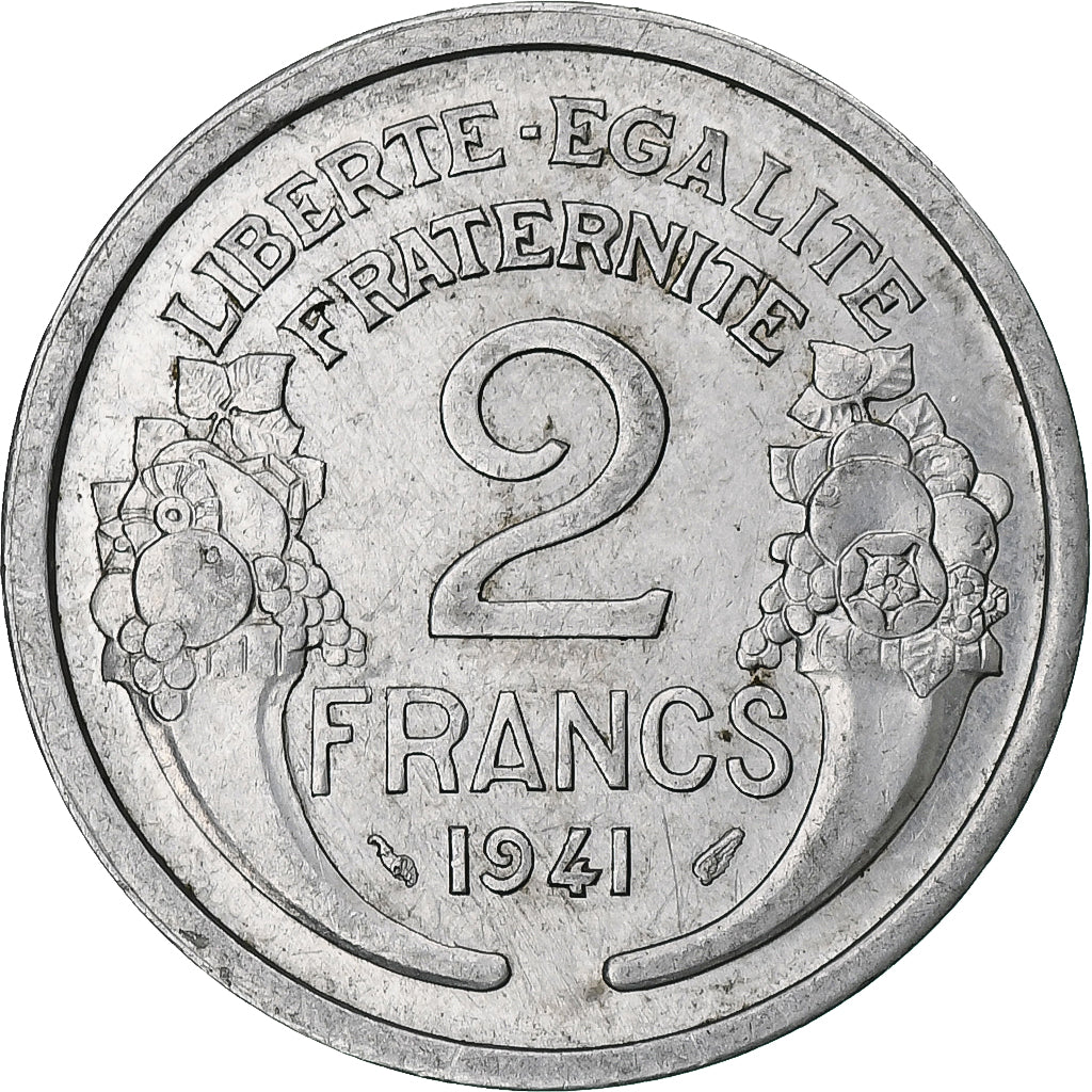 Frankrijk, 2 Francs, Morlon, 1941, Paris, Aluminium, ZF+, Gadoury:538