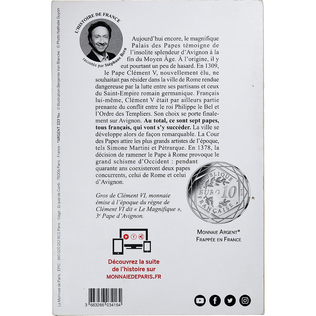 Frankrijk, 10 Euro, Les papes en Avignon, 2019, MDP, Zilver, ZF+