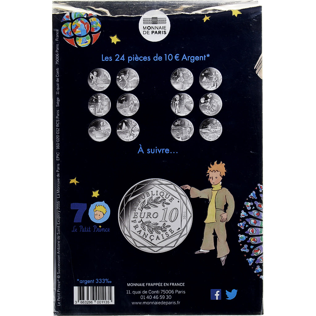 France, 10 Euro, Petit Prince devant Notre-Dame de Paris, 2016, MDP, Argent, FDC