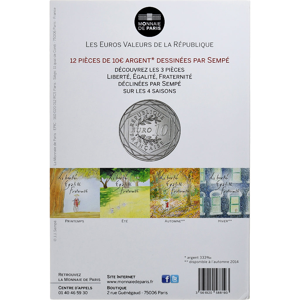 Francja, 10 Euro, Sempé - Printemps - Égalité, 2014, MDP, Srebro, MS(63)