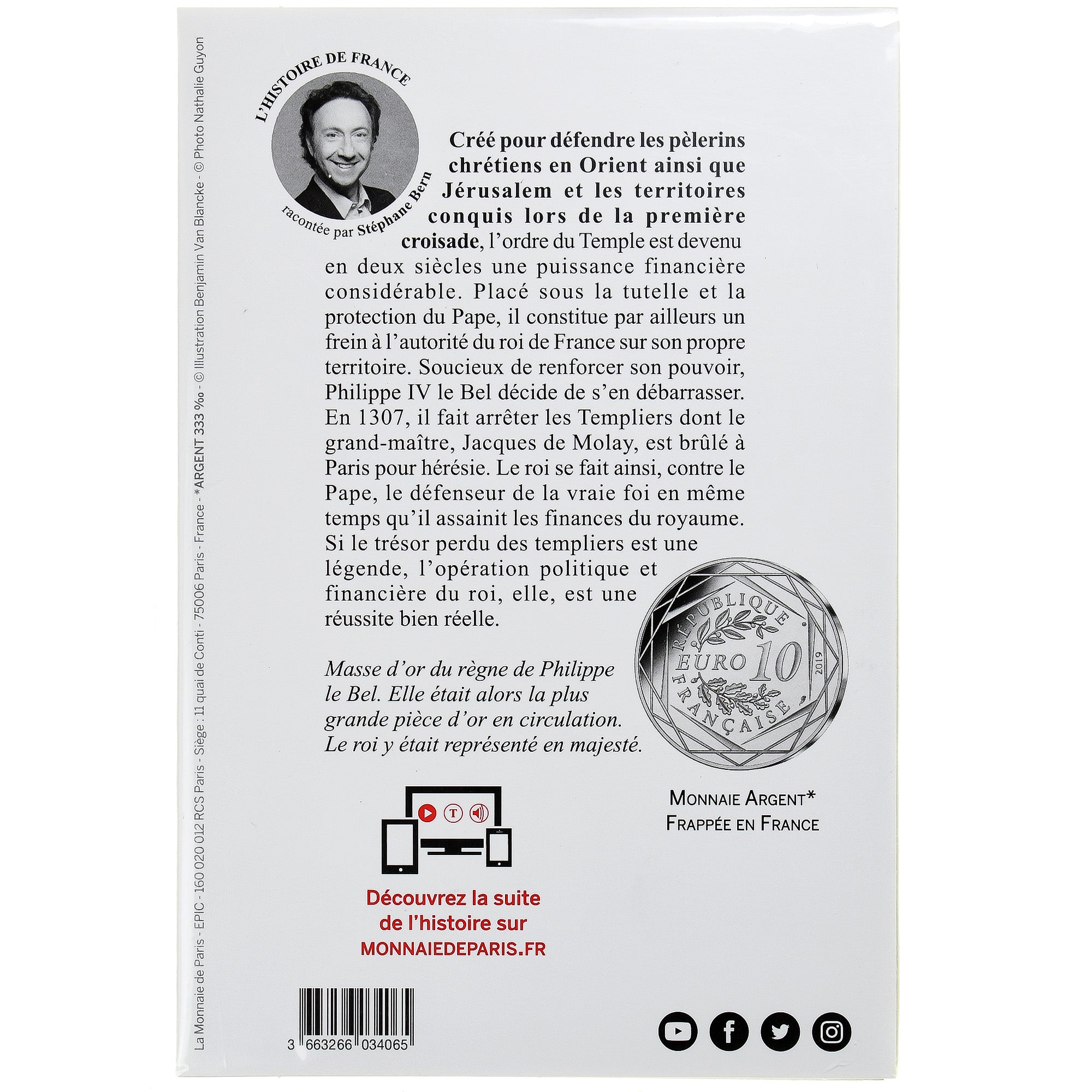 France, 10 Euro, Les Templiers, 2019, MDP, Argent, FDC