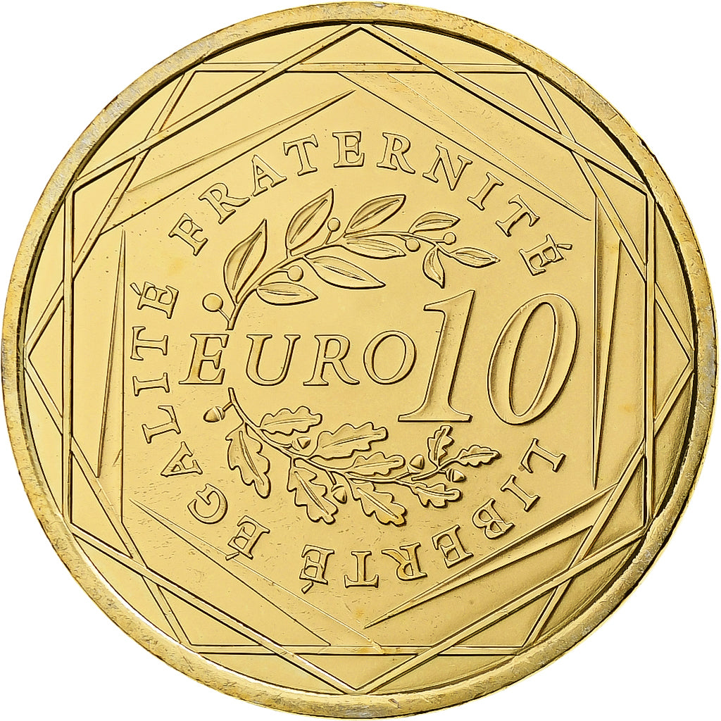 France, 10 Euro, Semeuse, 2009, Monnaie de Paris, Argent plaqué or, FDC